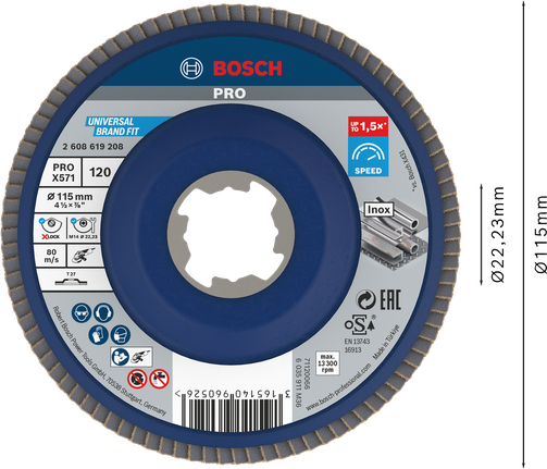 Disco lamellare Bosch PRO X571 115mm G120 per X-LOCK.
