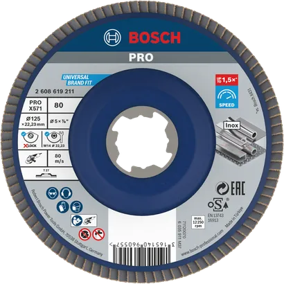 Disco lamellare Bosch PRO X571 125mm G80 per levigatura metalli.