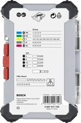 Set di punte per cacciavite extra dure Bosch da 35 pezzi e punte per trapano PRO Wood.