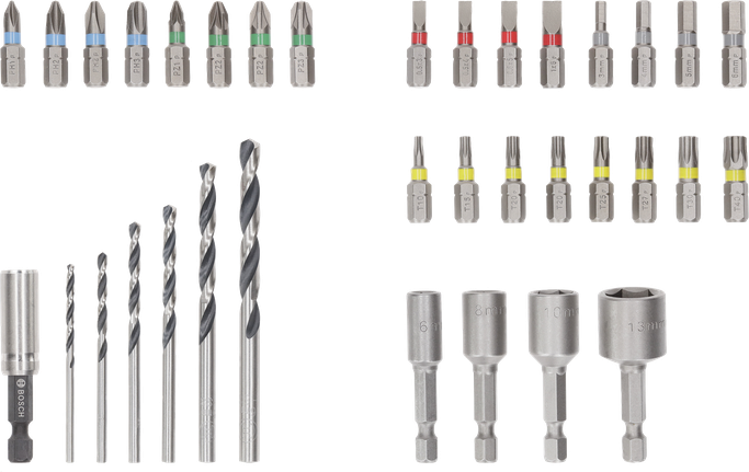 Set di punte per cacciavite extra dure e punte per trapano HSS Bosch da 35 pezzi.
