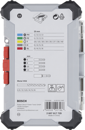 Set di punte per cacciavite extra dure e punte per trapano HSS Bosch da 35 pezzi.