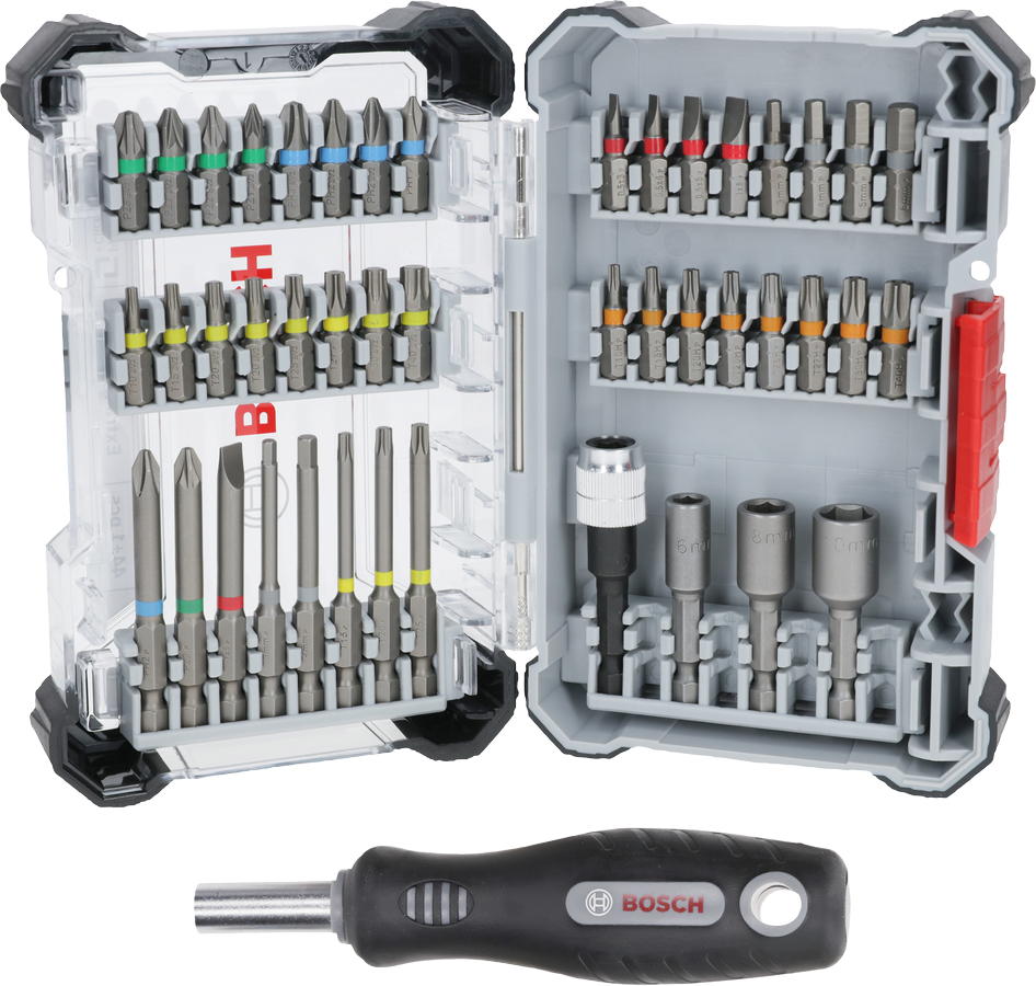 Set di punte per cacciavite extra dure Bosch 44+1 pezzi in custodia.