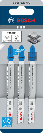 Lame per seghetto alternativo Bosch PRO Metal T123XF, confezione da 3.