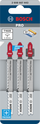 Lame per seghetto alternativo Bosch PRO Plastics PP clean T102D da 100 mm, confezione da 3.
