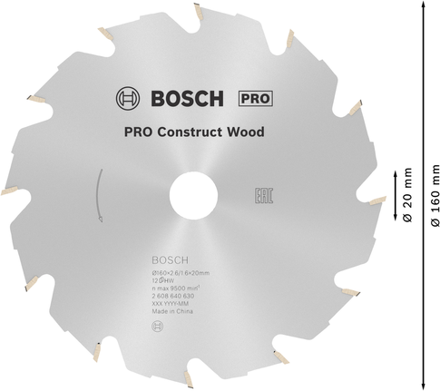 Lama per sega circolare Bosch PRO Construct Wood, 160 mm.