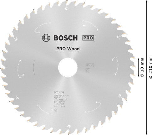 Lama per sega circolare Bosch PRO Wood, 210 mm, 48 denti.