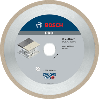 Disco diamantato ceramico Bosch PRO, 250 mm per il taglio di piastrelle.