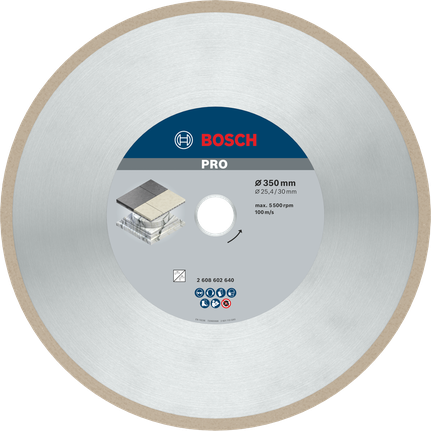Disco diamantato ceramico Bosch PRO da 350 mm per il taglio di piastrelle.