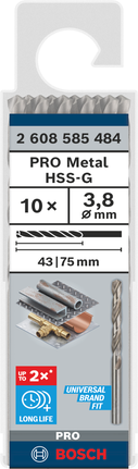 Confezione di punte elicoidali Bosch PRO Metal HSS-G da 3,8 mm.