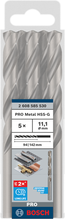 Set di punte elicoidali Bosch PRO Metal HSS-G da 11,1 mm.
