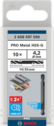 Punte per trapano Bosch PRO Metal HSS-G 4,2×55 mm, confezione da 10.