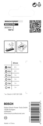 Set di punte per avvitatore a impulsi Bosch PRO da 25 mm, 8 pezzi.