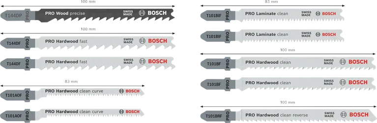 Set di lame per seghetto alternativo Bosch PRO per legno duro e laminato, 10 pezzi.