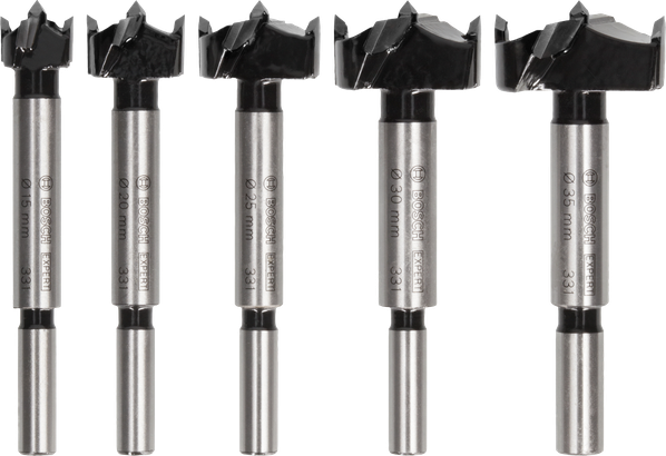 Set di punte per il taglio di cerniere in legno laminato Bosch EXPERT, 5 pezzi.