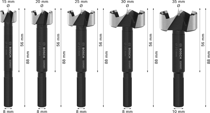 Set di punte Forstner per legno Bosch EXPERT, 5 misure.