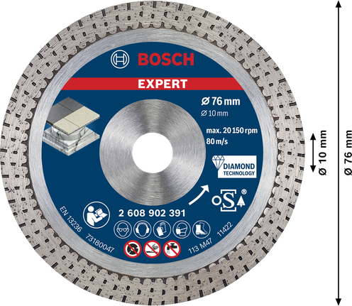 Disco da taglio diamantato Bosch EXPERT Hard Ceramic da 76 mm.