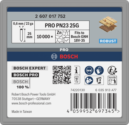 Perni zincati Bosch PRO PN23 25G da 25 mm per GNH 18V-35.