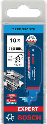 Confezione di lame in metallo resistente Bosch S555HHC da 3–8 mm.