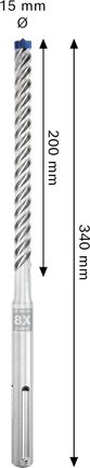 Punta per trapano a percussione Bosch EXPERT SDS max-8X 15 x 200 x 340 mm.