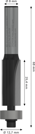 Fresa per fresatrice Bosch PRO con cuscinetto inferiore, rifilatura a filo, 12,7x25,4 mm.