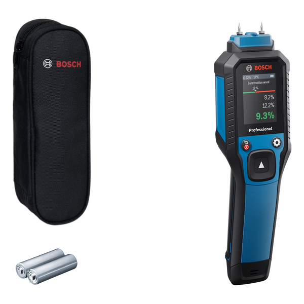 Misuratore di umidità Bosch GMP 2-15 con custodia e batterie.