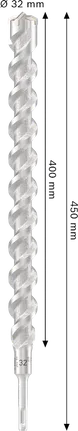 Punta per trapano a percussione Bosch PRO SDS plus-5X da 32 mm, lunghezza 450 mm.