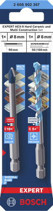 Set di punte per trapano Bosch EXPERT HEX-9 in ceramica dura e multi-costruzione, 8 mm.