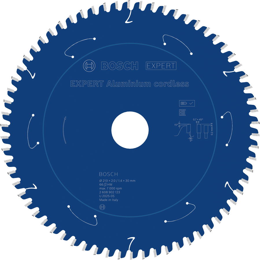 Lama per sega circolare a batteria Bosch EXPERT in alluminio, 66 denti.
