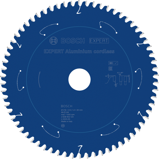 Lama per sega circolare a batteria Bosch EXPERT in alluminio da 216 mm.