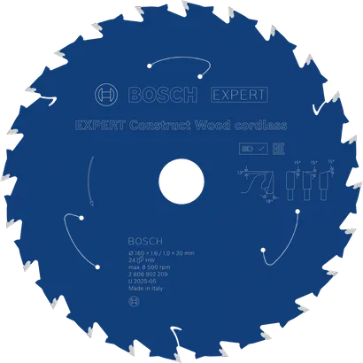 Lama per sega a batteria Bosch EXPERT Construct Wood da 160 mm T24.