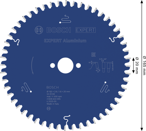 Lama per sega circolare in alluminio Bosch EXPERT, 165 mm, 52 denti.