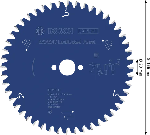 Lama per sega circolare per pannelli laminati Bosch EXPERT da 165 mm.