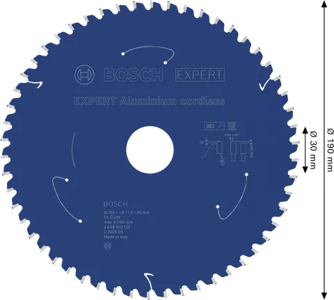 Lama per sega circolare a batteria Bosch EXPERT in alluminio, 54 denti.