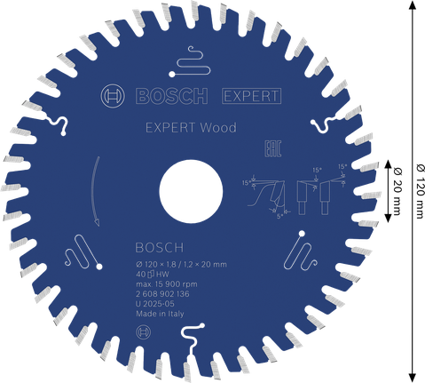 Lama per sega circolare Bosch EXPERT Wood, 120 mm T40.