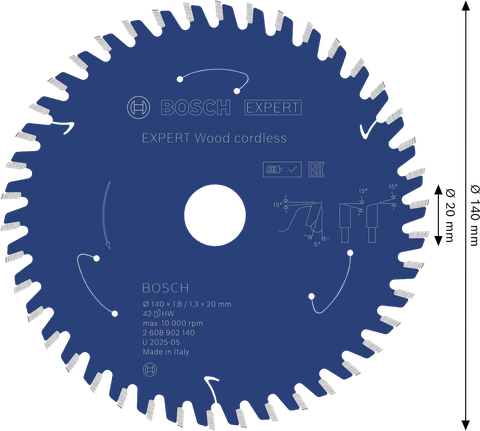 Lama per sega circolare a batteria Bosch EXPERT Wood, 140 mm 42T.