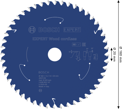 Lama per sega circolare a batteria Bosch EXPERT Wood 160 mm T48.