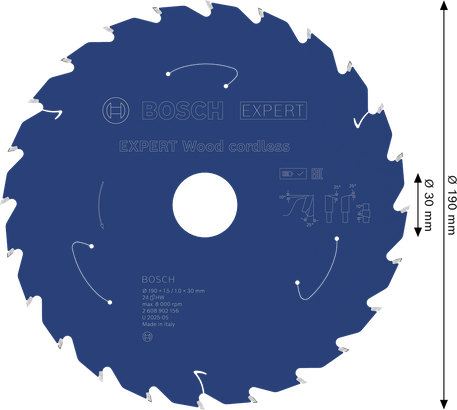 Lama per sega circolare a batteria Bosch EXPERT Wood, 190 mm T24.