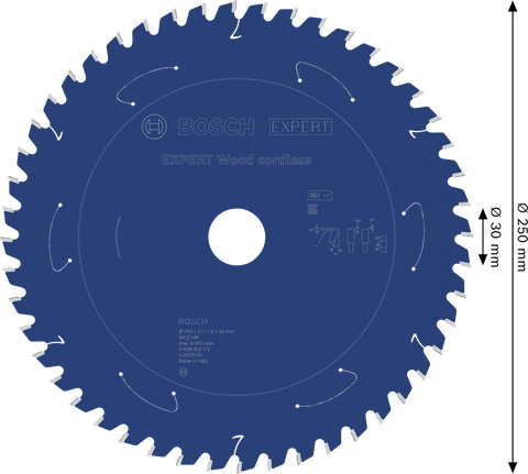 Lama per sega circolare a batteria Bosch EXPERT Wood da 250 mm.