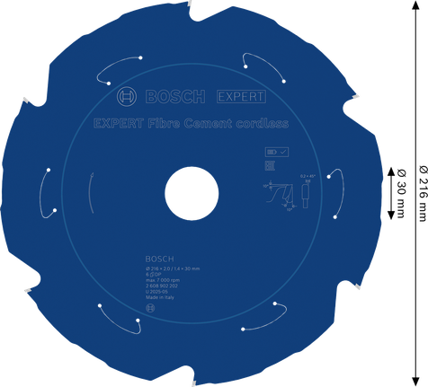 Lama per sega circolare a batteria Bosch EXPERT Fibre Cement, 216 mm.