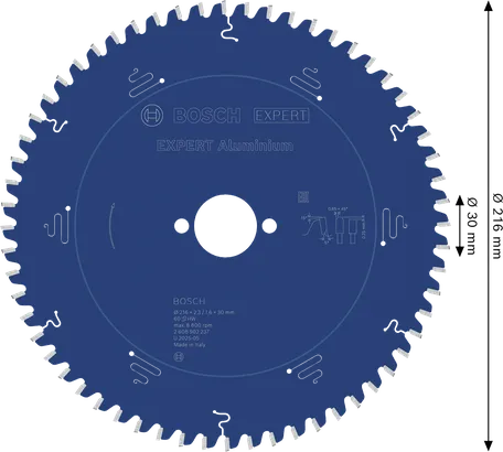 Lama per sega circolare in alluminio Bosch EXPERT, 216 mm 60T.