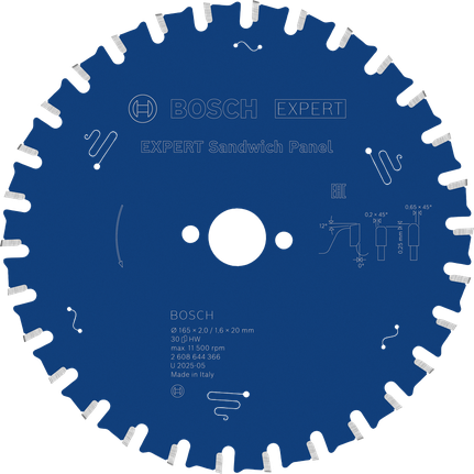 Lama per sega circolare Bosch EXPERT Sandwich Panel, 165 mm.