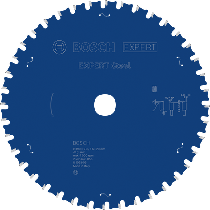 Lama per sega circolare Bosch EXPERT Steel, 190 mm 40T.