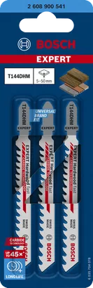 Lame per seghetto alternativo in carburo Bosch EXPERT 'Hardwood Fast' T144DHM, confezione da 3.