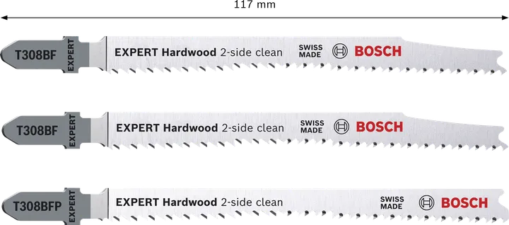 Set di lame per seghetto alternativo Bosch EXPERT Hardwood 2-side clean, 3 pezzi.