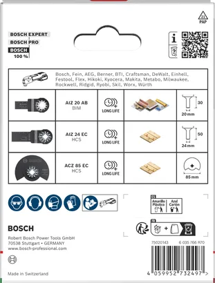 Set di lame Bosch per legno e metallo morbido, 3 pezzi.