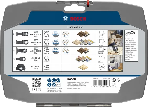 Bosch Wood Set, kit di lame multiutensile da 7 pezzi per la lavorazione del legno.