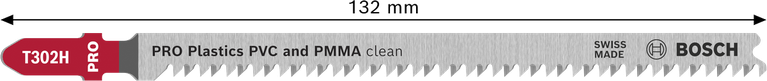 Lama per seghetto alternativo Bosch T302H per tagli puliti su PVC e PMMA.