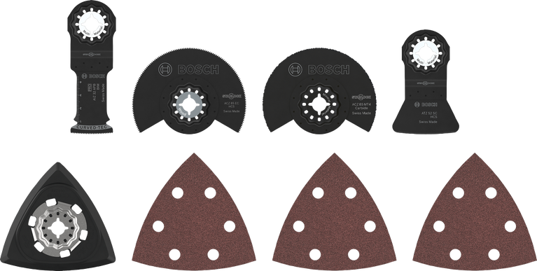 Set di lame per ristrutturazione Bosch da 8 pezzi per utensili multifunzione per levigatura e taglio.