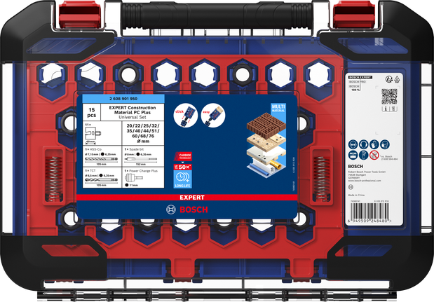 Set di seghe a tazza per materiali da costruzione Bosch EXPERT, 15 pezzi.