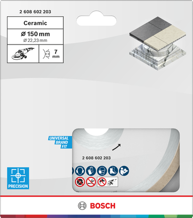 Disco da taglio ceramico Bosch da 150 mm per lavori precisi sulle piastrelle.